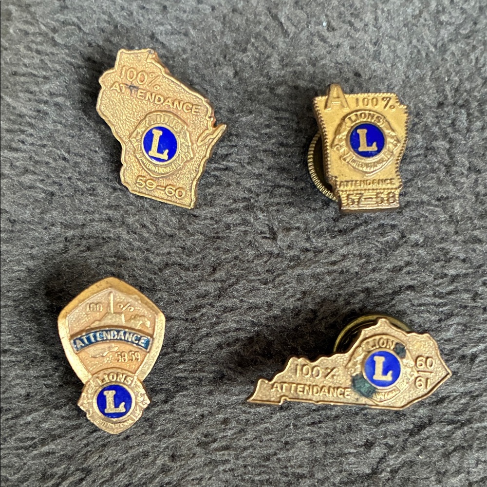 Lot of 4 Vintage Lions Club Gold and Blue Attendance Pins